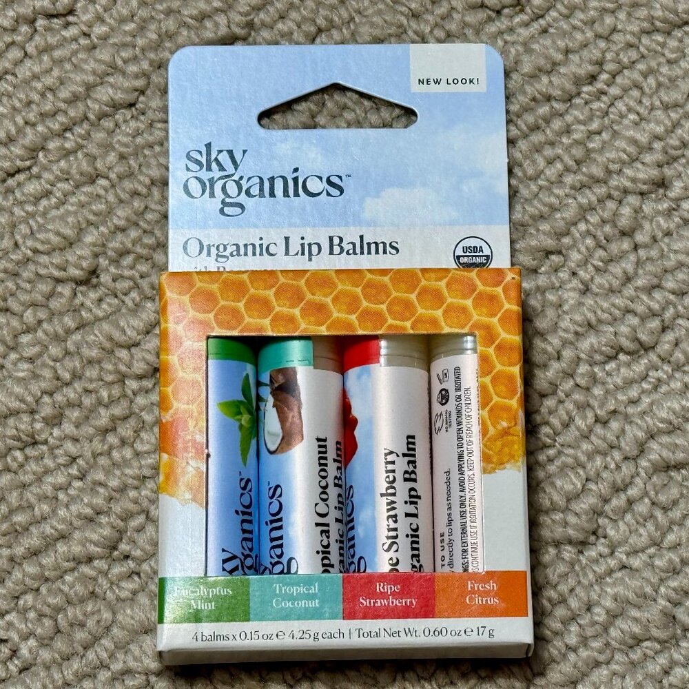 4 Sky Organics Mixed Flavors Lip Balms Bundle